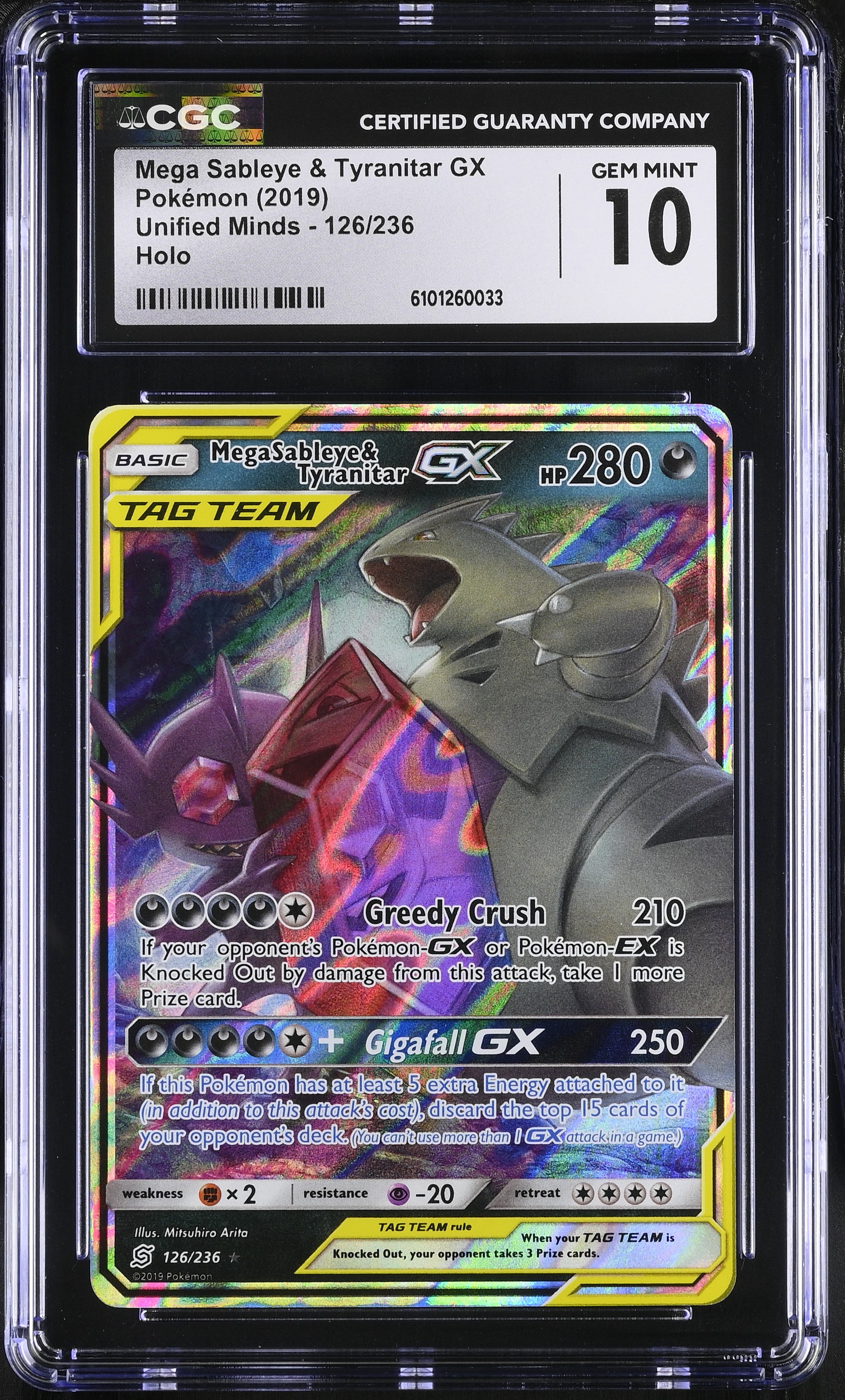 Mega Sableye & Tyranitar GX - UNM 126 - English - CGC 10 
